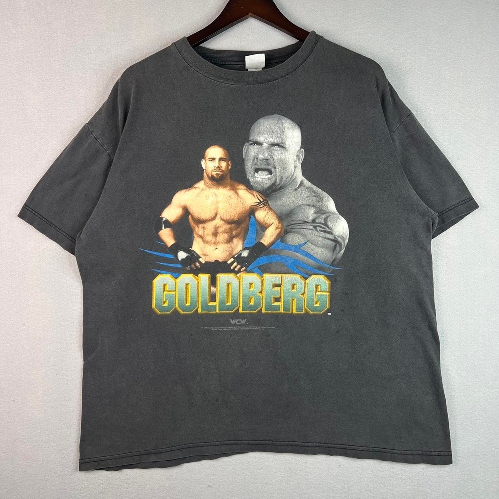 Vintage Bill Goldberg 1998 WCW Wrestling Faded Black Double Sided Tee Shirt XL